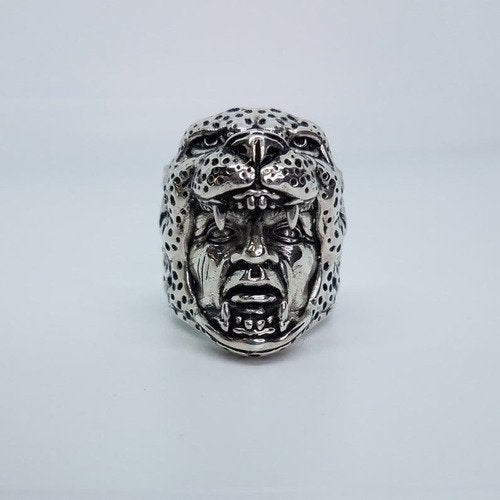 Anillo Guerrero Jaguar Piel En Plata 925