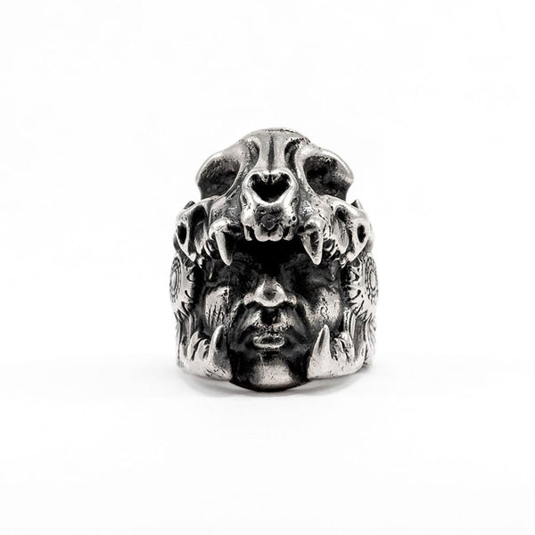 Anillo Guerrero Jaguar Craneo En Plata 925